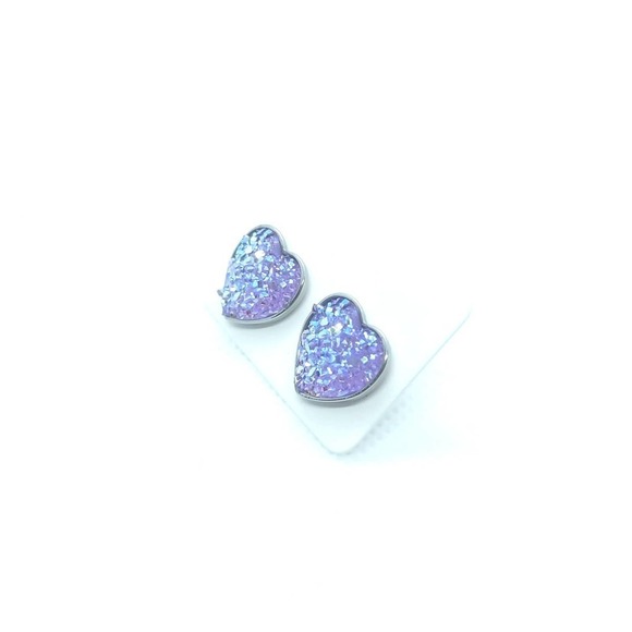5/$25 Heart Shaped Druzy Earrings Iridescent Studs Heart Shaped Earrings - Picture 4 of 4